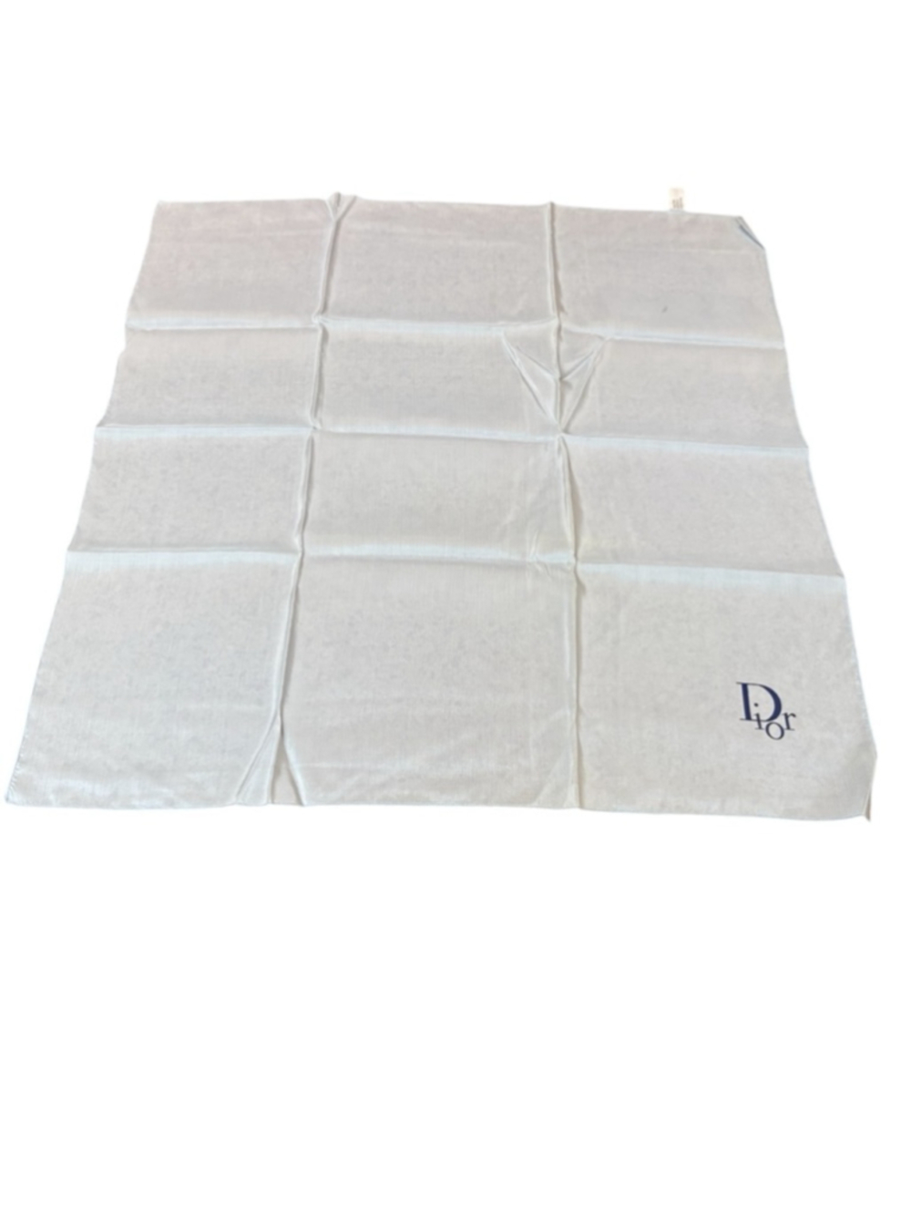 Christian Dior Vintage Pale Blue Silk Handkerchief Scarf with Navy Blue Logo 22” - Picture 3 of 10